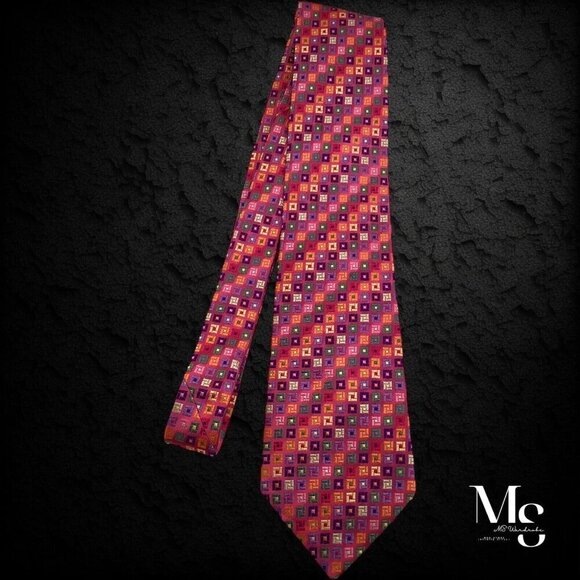 DUCHAMP LONDON XL Pink Geometric Silk Tie Hand Made England W: 3.75" EX COND - Picture 6 of 6